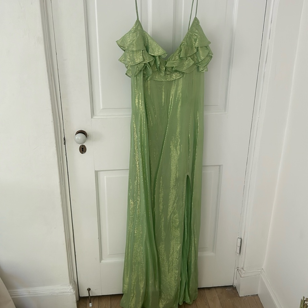 Chic Lime Green Maxi Dress with Ruffle Details